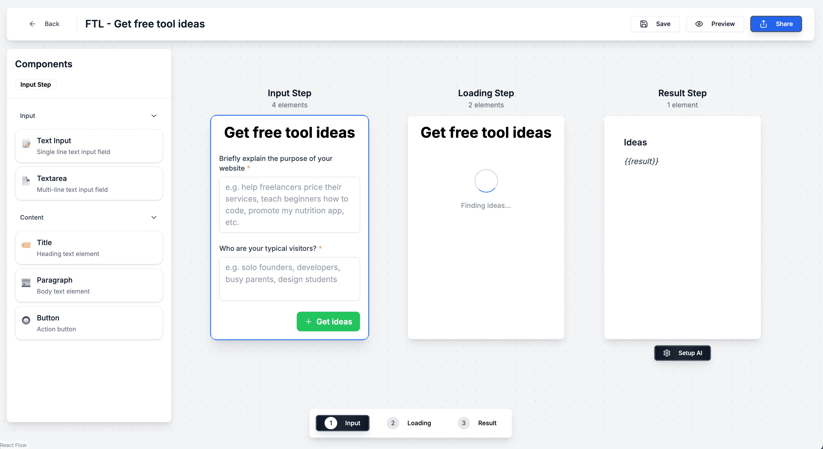 Tool creation interface